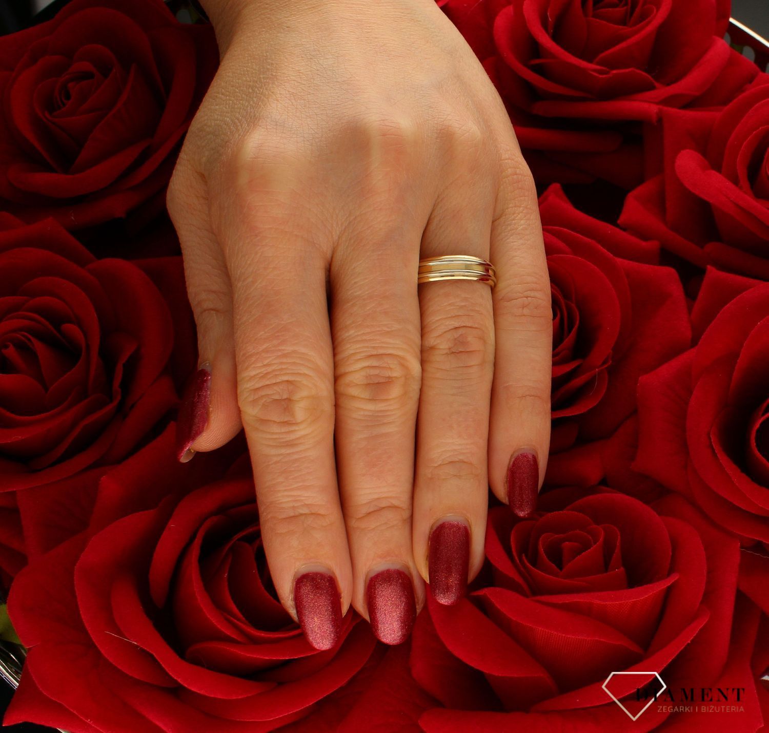 Złota obrączka ślubna płaska dwa kolory złota 585  Rozmiar 18.jpg